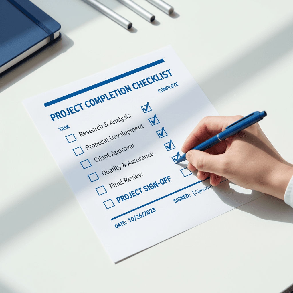 Compliance checklist being completed with checkmarks