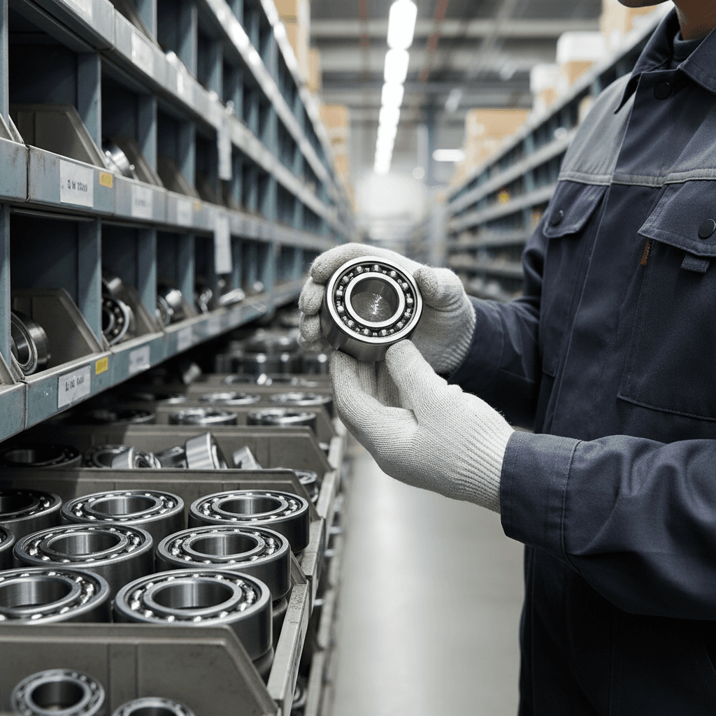 Warehouse worker checking industrial equipment inventory